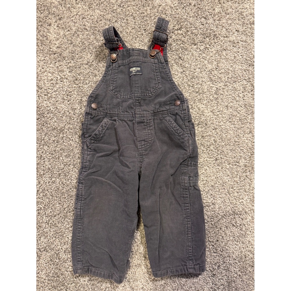 OshKosh Overalls Kids 12M Gray B'gosh Corduroy Bib‎ Workwear Adjustable Straps